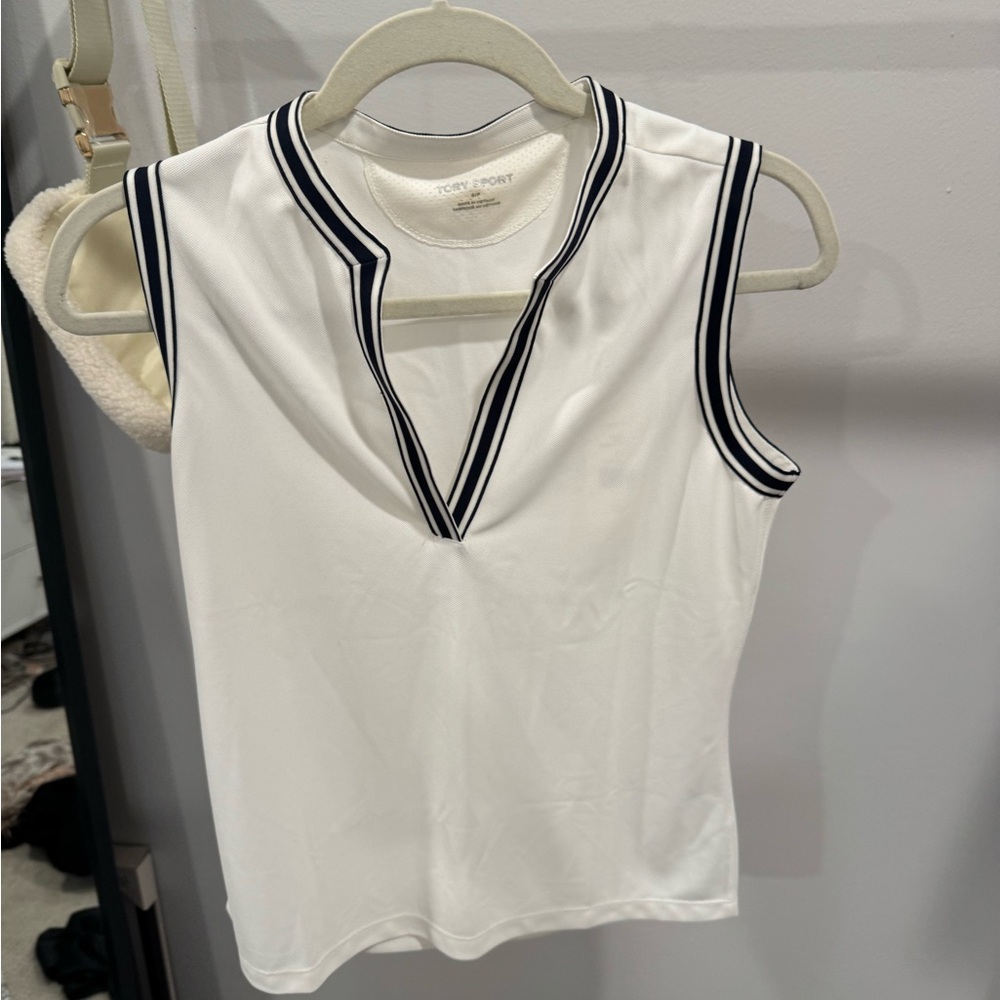 Tory Sport White Sleeveless Fitted Tank Top